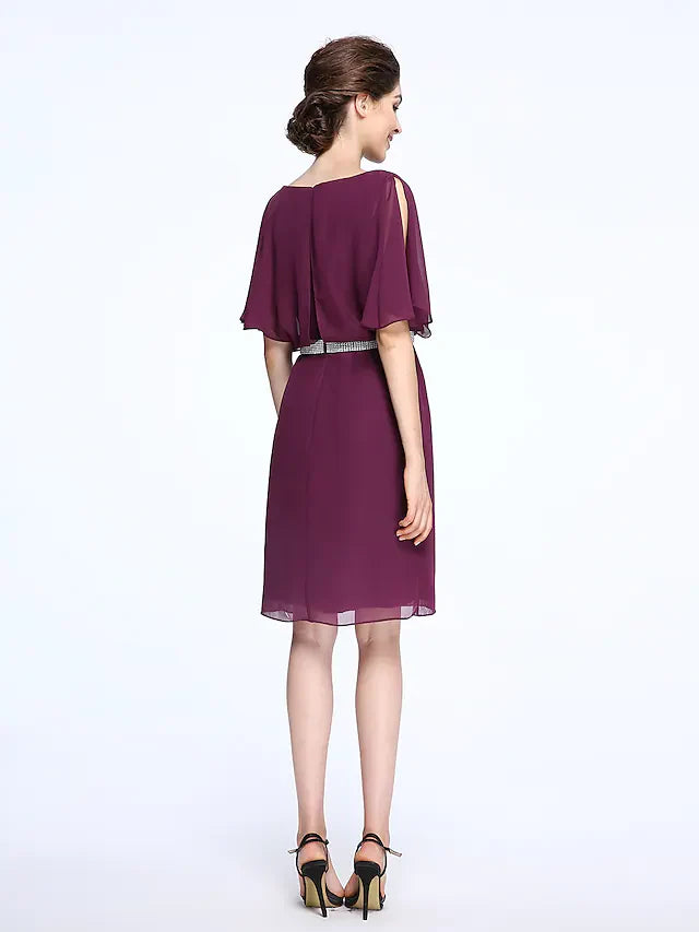 Wholesale Mother of the Bride Dress Elegant Bateau Neck Knee Length Chiffon Half Sleeve with Crystals